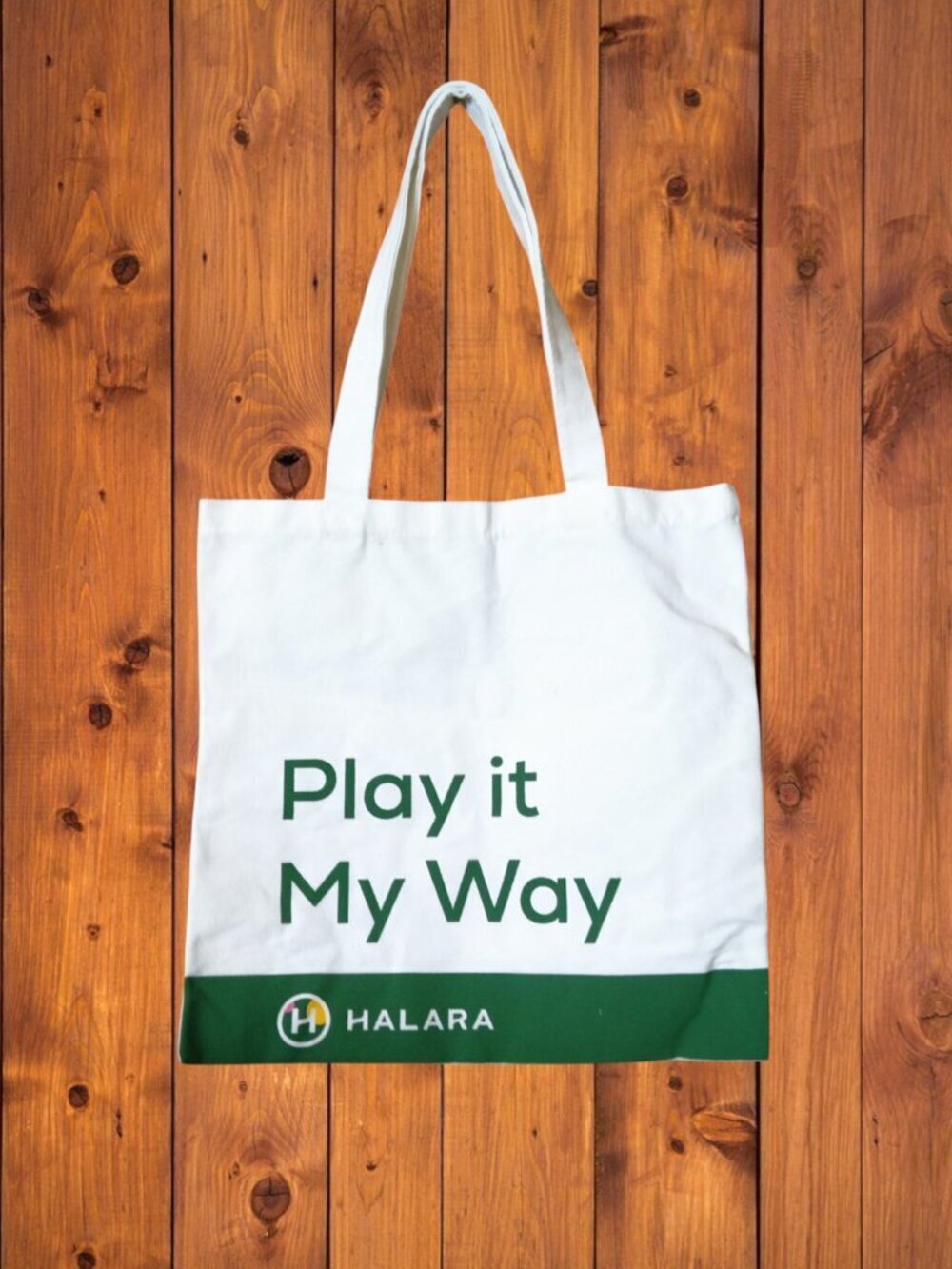 Halara Play It My Way White/Green Canvas Tote Bag 14" x 14" Athleisure Casual